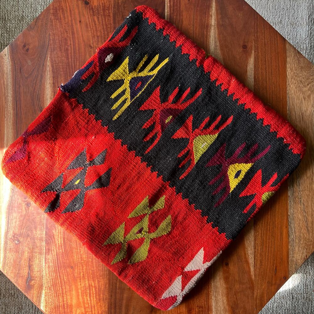 Southwest Kilim Style Woven Pillow Cover 18x18 Red Orange Black Boho Lodge Decor - Picture 15 of 15